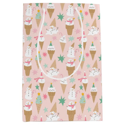 Sneeuwman Ice Cream Cones kerstpatroon Medium Cadeauzakje (Voorkant)