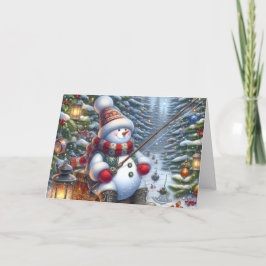 Sneeuwman Ijsvissen Kerstmis Feestdagen Kaart