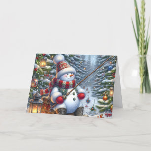 Sneeuwman Ijsvissen Kerstmis Feestdagen Kaart