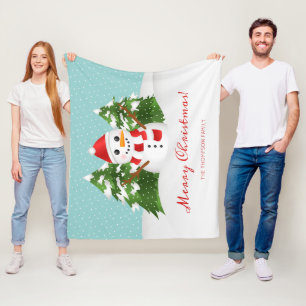 Sneeuwman Illustratie Aangepaste Familienaam Kerst Fleece Deken