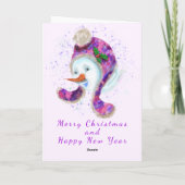 Sneeuwman in Beanie Winter Pet Kerst Kaart (Achterkant)