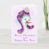 Sneeuwman in Beanie Winter Pet Kerst Kaart (Voorkant)