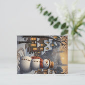 Sneeuwman in de stad  stijl kunst briefkaart (Staand voorkant)