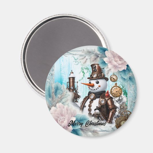 Sneeuwman in de tijd! Steampunk Snowman Magneet (Voorkant / Achterkant)