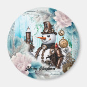 Sneeuwman in de tijd! Steampunk Snowman Magneet (Voorkant)