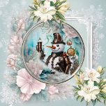 Sneeuwman in de tijd! Steampunk Snowman Metalen Ornament<br><div class="desc">Sneeuwman in de tijd! Steampunk Snowman brengt elk jaar Winter Wonderland tot leven,  met zijn vrienden de sneeuwvlokken. Als u op zoek bent naar een unieke en speciale sneeuwpop om toe te voegen aan uw vakantie decoraties,  kijk dan niet verder dan de steampunk sneeuwpop.</div>