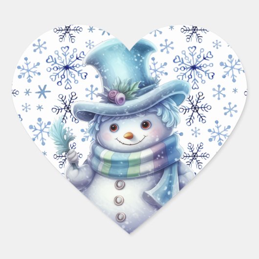 Sneeuwman in de wintertijd hart sticker (Voorkant)