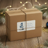 Sneeuwman in Delfts Blauw aanpasbaar Etiket