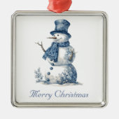 Sneeuwman in Delfts Blauw aanpasbaar Metalen Ornament (Voorkant)
