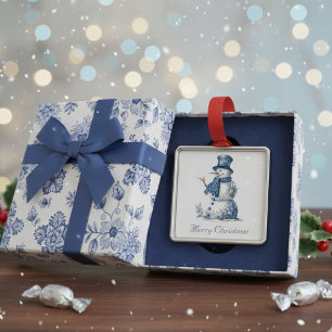 Sneeuwman in Delfts Blauw aanpasbaar Metalen Ornament