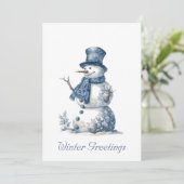 Sneeuwman in Delfts Blauw Feestdagenkaart (Staand voorkant)