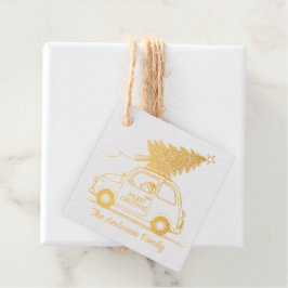 Sneeuwman in een auto | Merry Christmas Folie Favo Bedankjes Labels