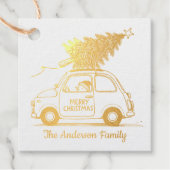 Sneeuwman in een auto | Merry Christmas Folie Favo Bedankjes Labels (Voorkant)