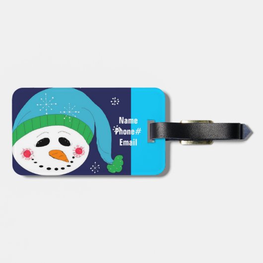 Sneeuwman in een blauw Pet Bagagelabel (Achterkant horizontaal)