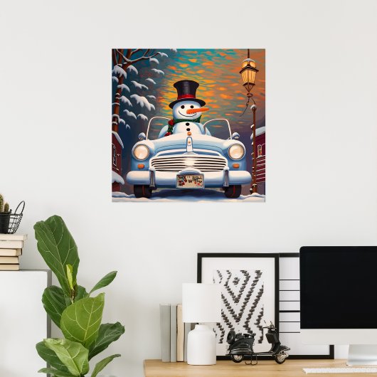 Sneeuwman in een cabriolet poster (Thuiskantoor)