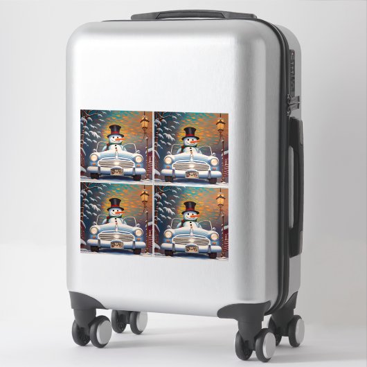 Sneeuwman in een cabriolet sticker (Koffer)