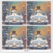 Sneeuwman in een cabriolet sticker (Vel)