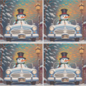 Sneeuwman in een cabriolet sticker (Voorkant)