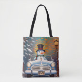 Sneeuwman in een cabriolet tote bag (Voorkant)