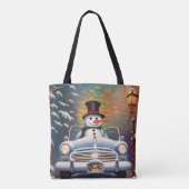 Sneeuwman in een cabriolet tote bag (Achterkant)