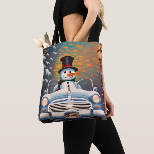 Sneeuwman in een cabriolet tote bag (Dichtbij)
