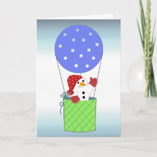 Sneeuwman in een hete luchtballon feestdagen kaart