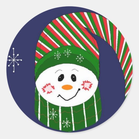 Sneeuwman in een Pet met lange streep Ronde Sticker (Voorkant)