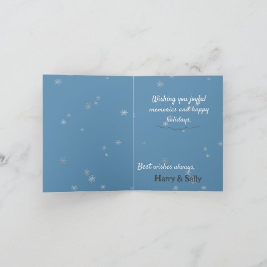 Sneeuwman in een pot Sneeuwvlokken Blauw Feestdagen Kaart (Binnen)