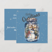 Sneeuwman in een pot Sneeuwvlokken Blauw Feestdagenkaart (Voorkant / Achterkant)