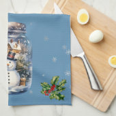 Sneeuwman in een pot Sneeuwvlokken Blauw Theedoek (Quarter Fold)