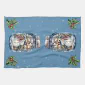 Sneeuwman in een pot Sneeuwvlokken Blauw Theedoek (Horizontaal)