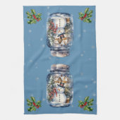 Sneeuwman in een pot Sneeuwvlokken Blauw Theedoek (Verticaal)