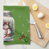 Sneeuwman in een pot Sneeuwvlokken groen Theedoek (Quarter Fold)
