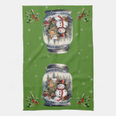 Sneeuwman in een pot Sneeuwvlokken groen Theedoek (Verticaal)