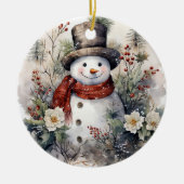 Sneeuwman in een rode sjaal Kerstmis Keramisch Ornament (Voorkant)
