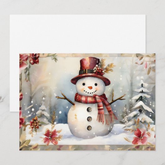 Sneeuwman in een rood Pet Feestdagenkaart (Voorkant / Achterkant)