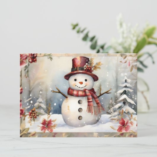 Sneeuwman in een rood Pet Feestdagenkaart (Staand voorkant)