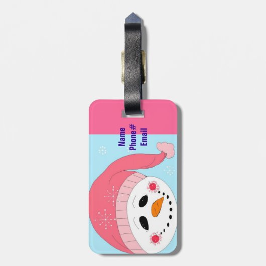 Sneeuwman in een roze Pet Bagagelabel (Achterkant verticaal)