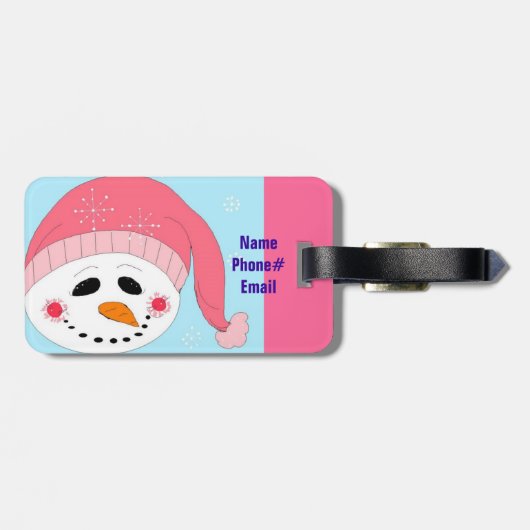 Sneeuwman in een roze Pet Bagagelabel (Achterkant horizontaal)