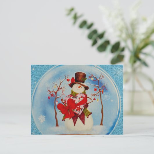 Sneeuwman in een sneeuwWereldbol Briefkaart (Staand voorkant)