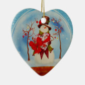 Sneeuwman in een sneeuwWereldbol Keramisch Ornament (Rechts)