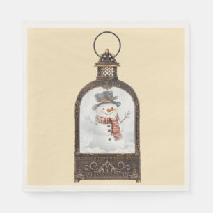 Sneeuwman in een vintage lantaarn servet