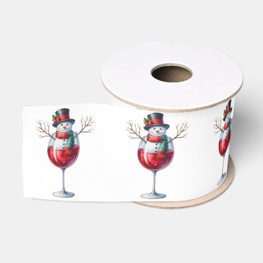 Sneeuwman In Een Wijn Glas Grosgrain Lint (Spoel)