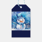 Sneeuwman in het blauw cadeaulabel (Voorkant)