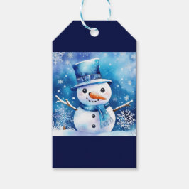 Sneeuwman in het blauw cadeaulabel