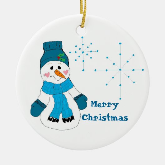 Sneeuwman in het blauw keramisch ornament (Voorkant)