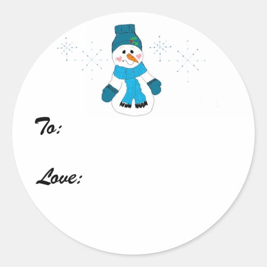 Sneeuwman in het blauw ronde sticker (Voorkant)