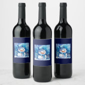 Sneeuwman in het blauw wijn etiket (Flessen)
