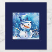 Sneeuwman in het blauw wijn etiket (Enkel label)