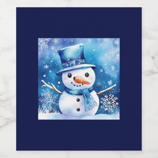 Sneeuwman in het blauw wijn etiket (Enkel label)